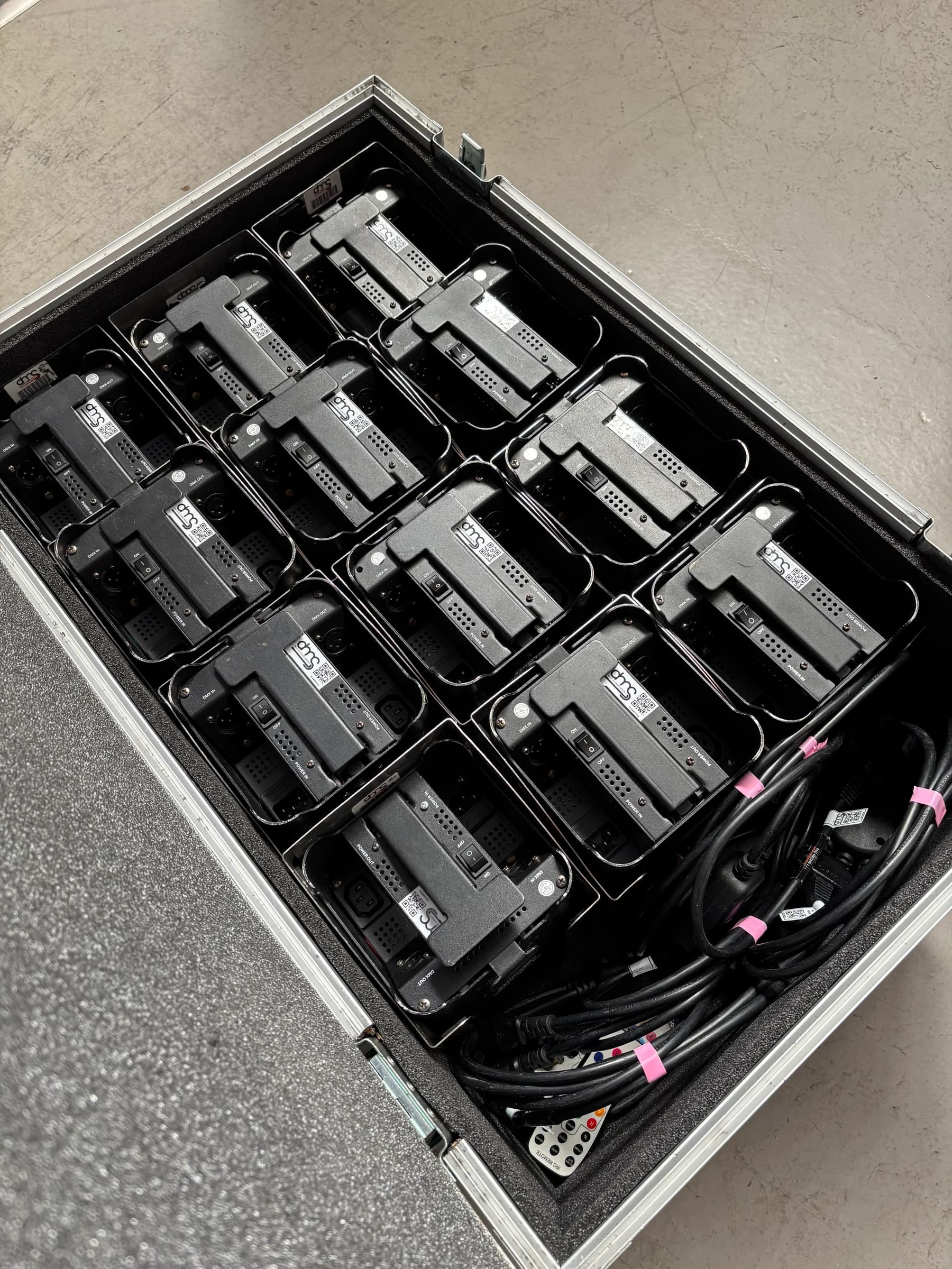 Professional AV equipment neatly packed in a protective flight case